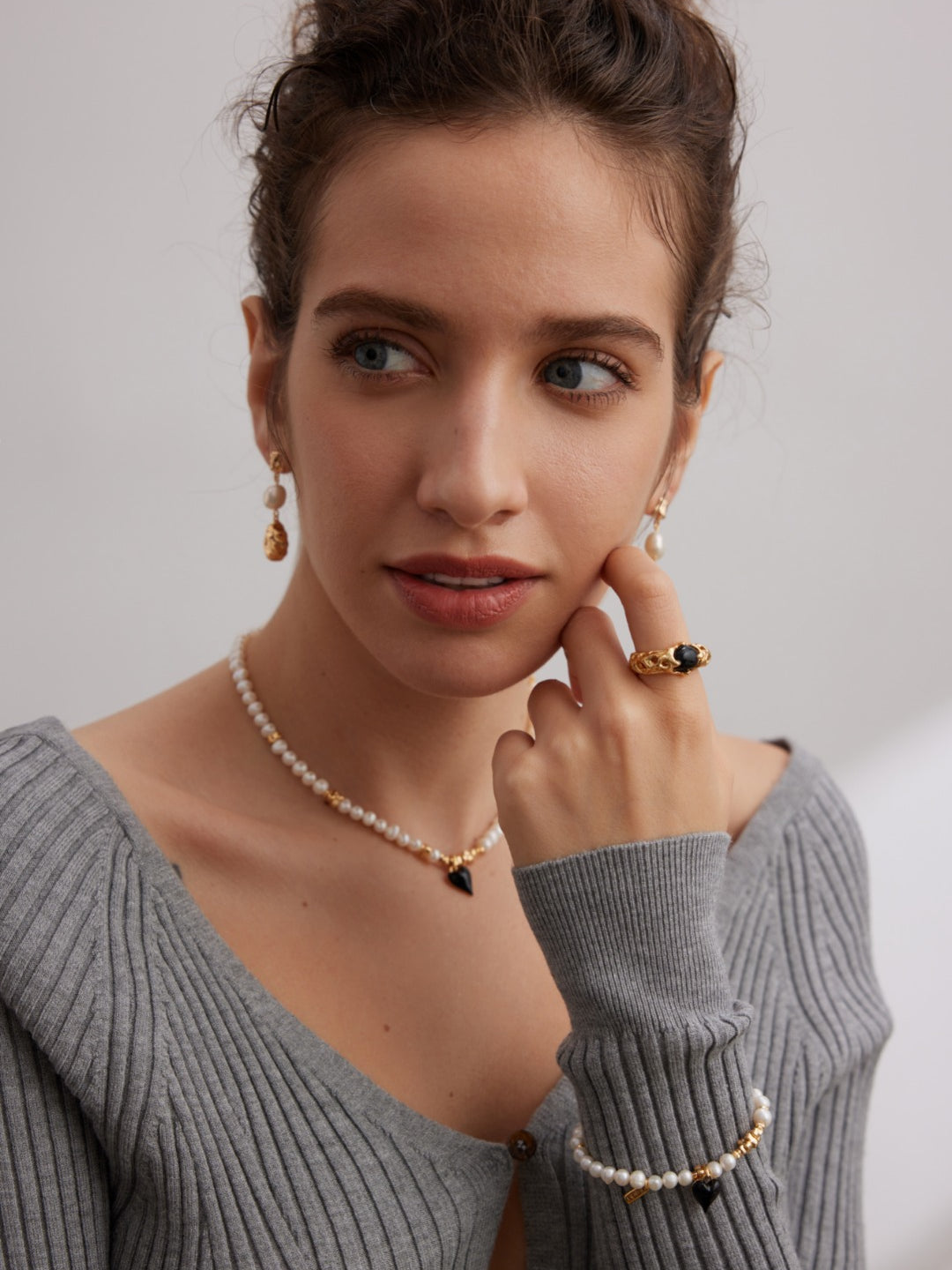 Gembea Jewelry Irregular Metal Balls and Baroque Pearl Drop Earrings