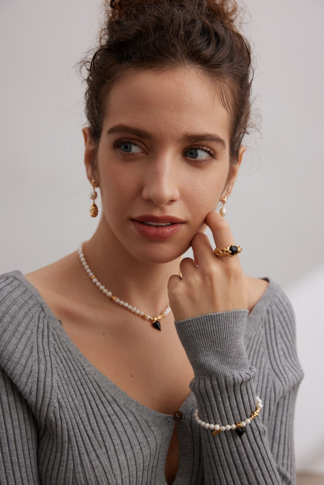 Gembea Jewelry Irregular Metal Balls and Baroque Pearl Drop Earrings