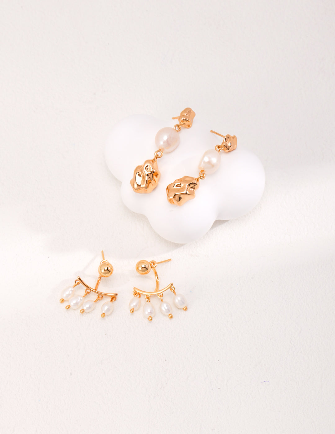 Gembea Jewelry Irregular Metal Balls and Baroque Pearl Drop Earrings