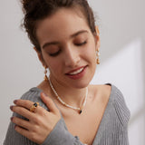 Gembea Jewelry Hollowed-Out Metal Black Agate Set Ring