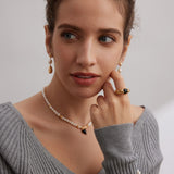 Gembea Jewelry Hollowed-Out Metal Black Agate Set Ring