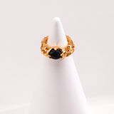 Gembea Jewelry Hollowed-Out Metal Black Agate Set Ring