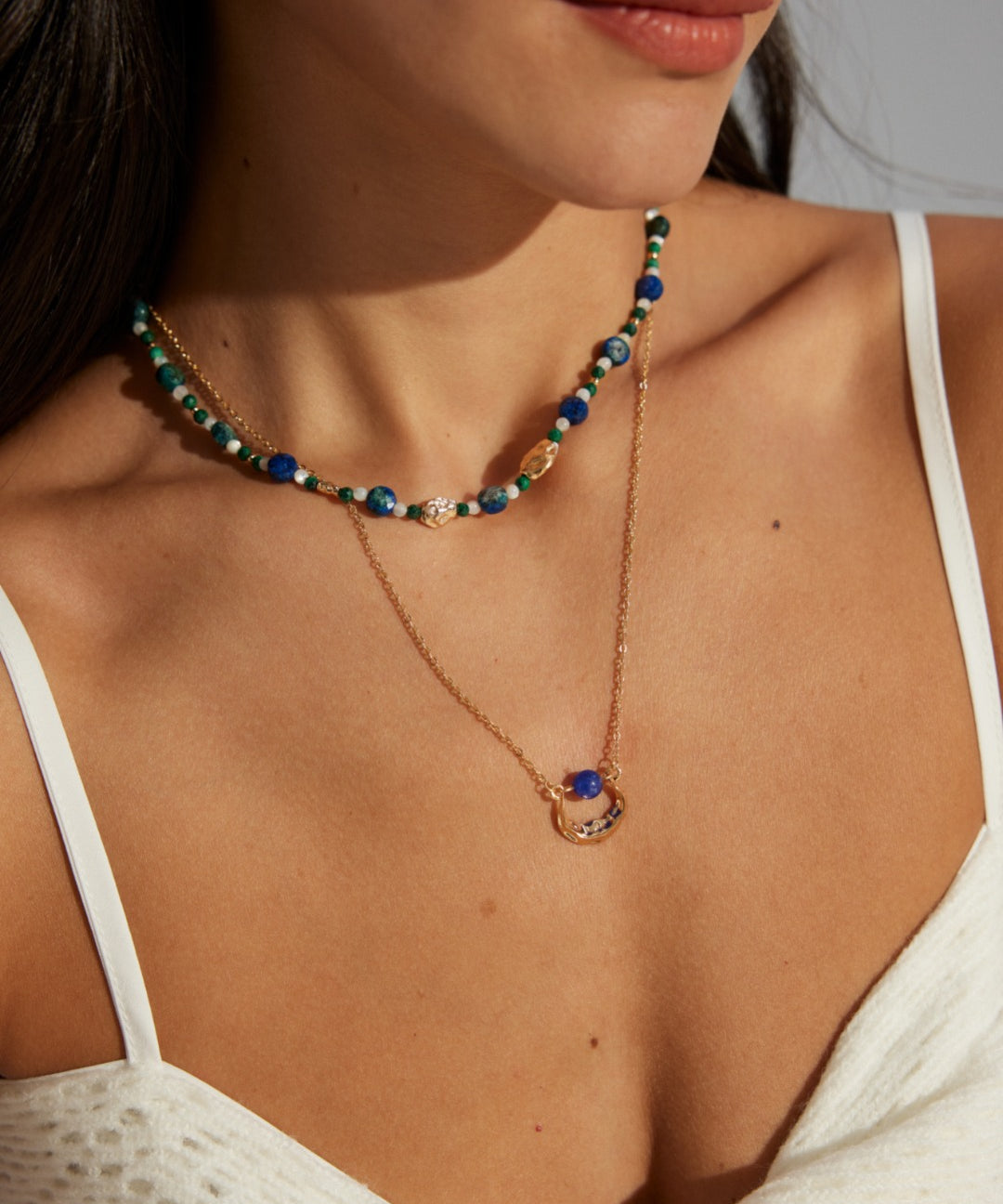 Lapis Lazuli Gold Chain Pendant Necklace-Gembea Jewelry