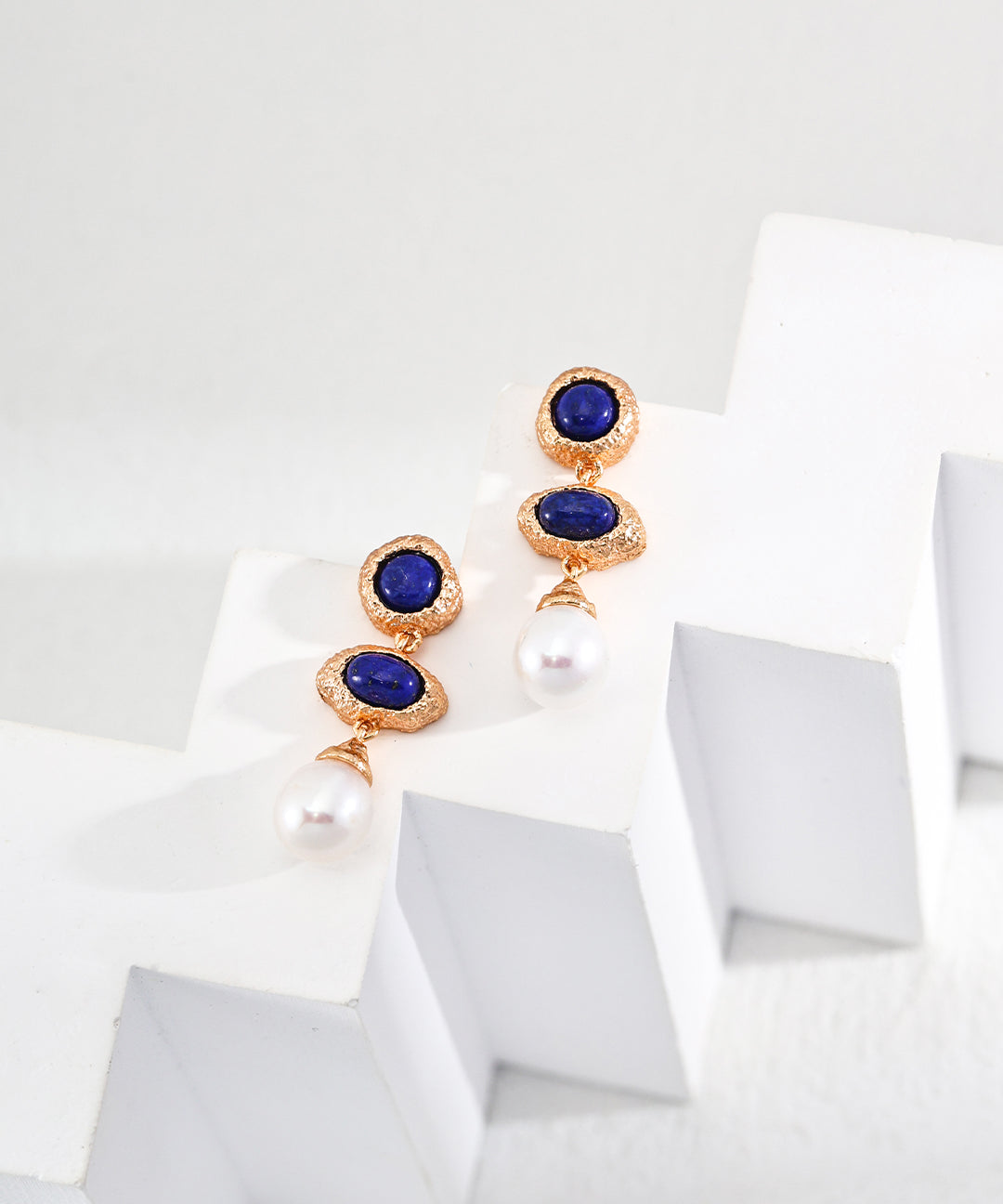 Vintage Lapis Lazuli Pearl Drop Earrings-Gembea Jewelry