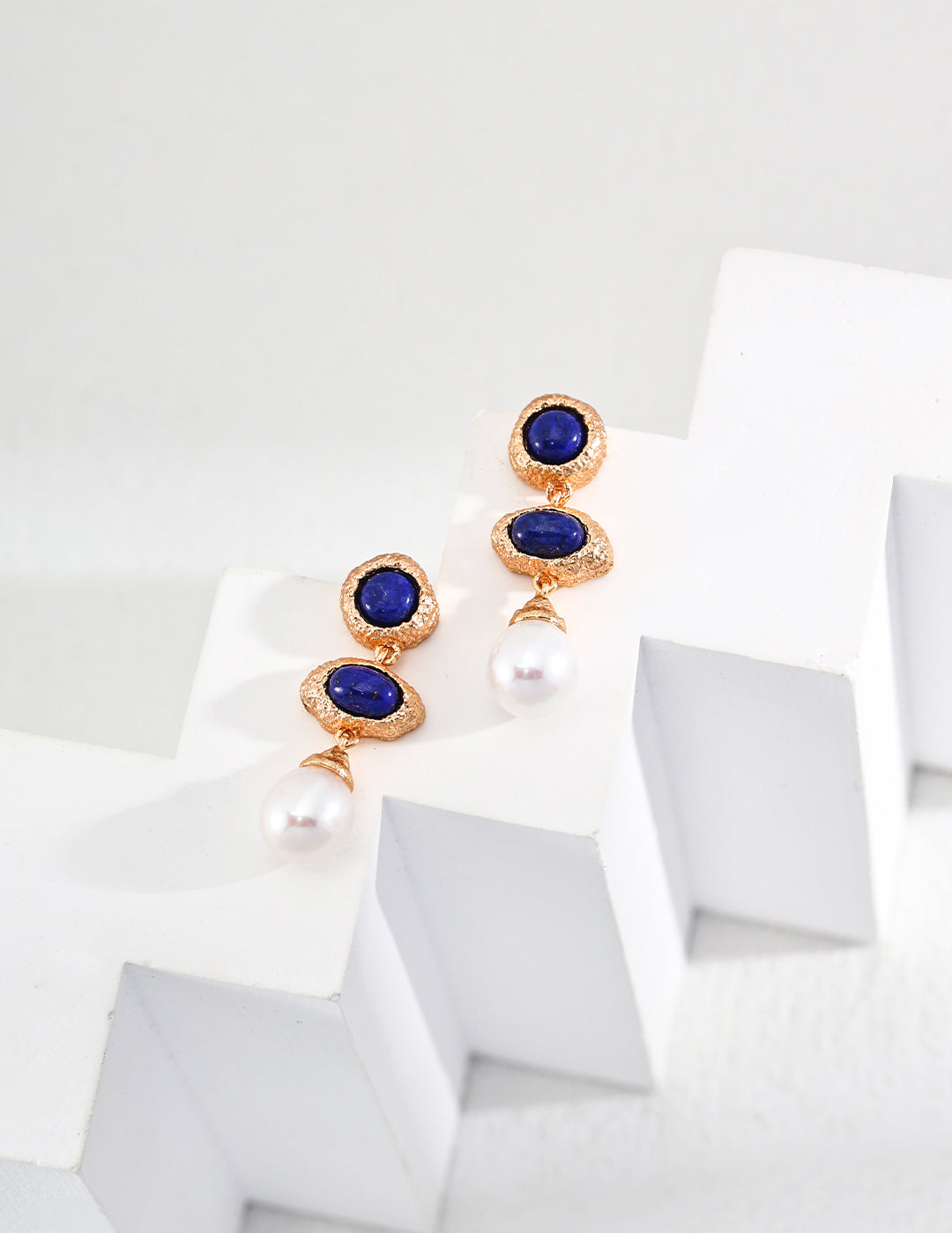 Vintage Lapis Lazuli Pearl Drop Earrings-Gembea Jewelry