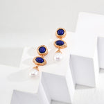 Vintage Lapis Lazuli Pearl Drop Earrings-Gembea Jewelry