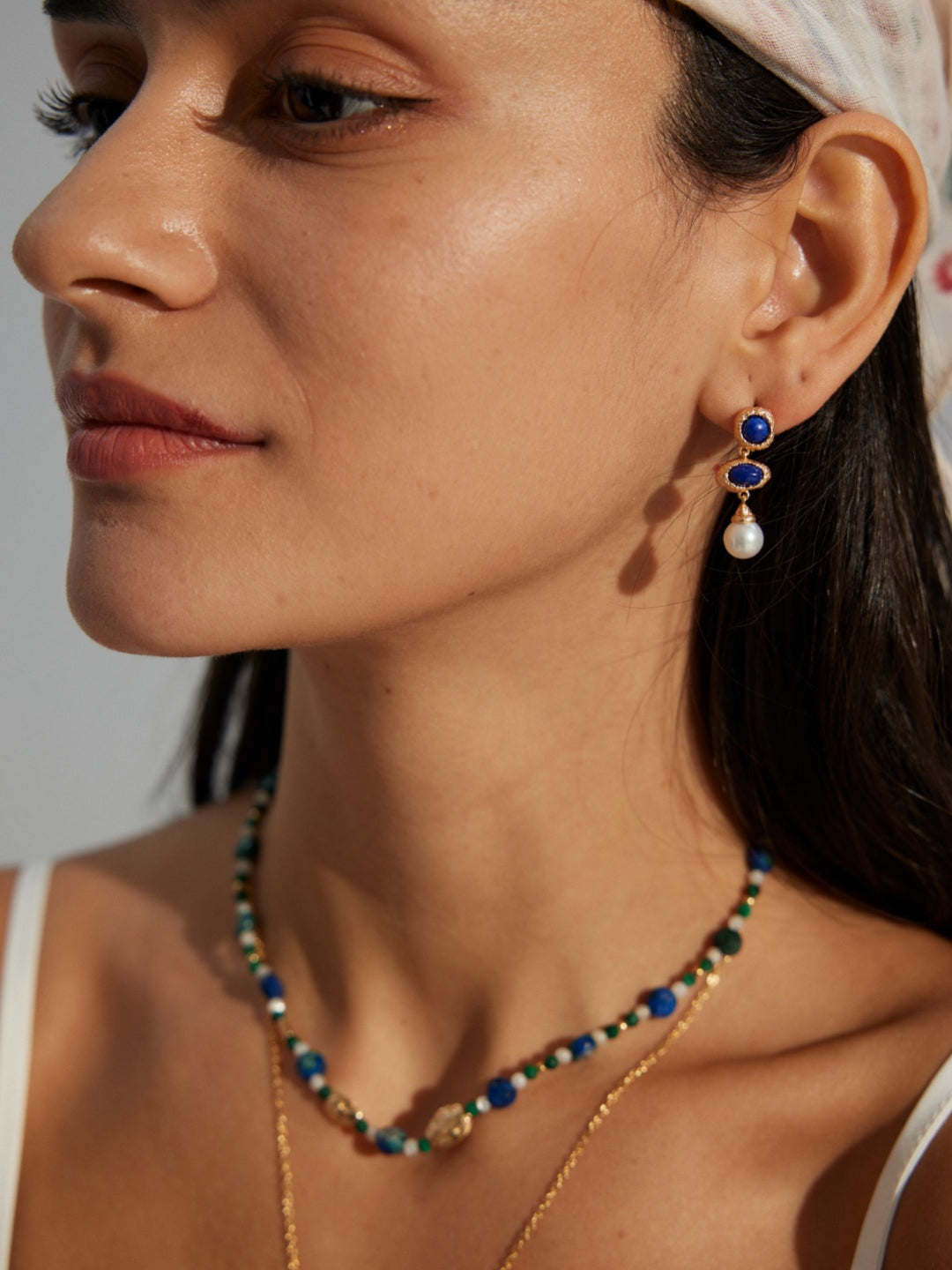 Vintage Lapis Lazuli Pearl Drop Earrings-Gembea Jewelry