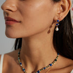 Vintage Lapis Lazuli Pearl Drop Earrings-Gembea Jewelry