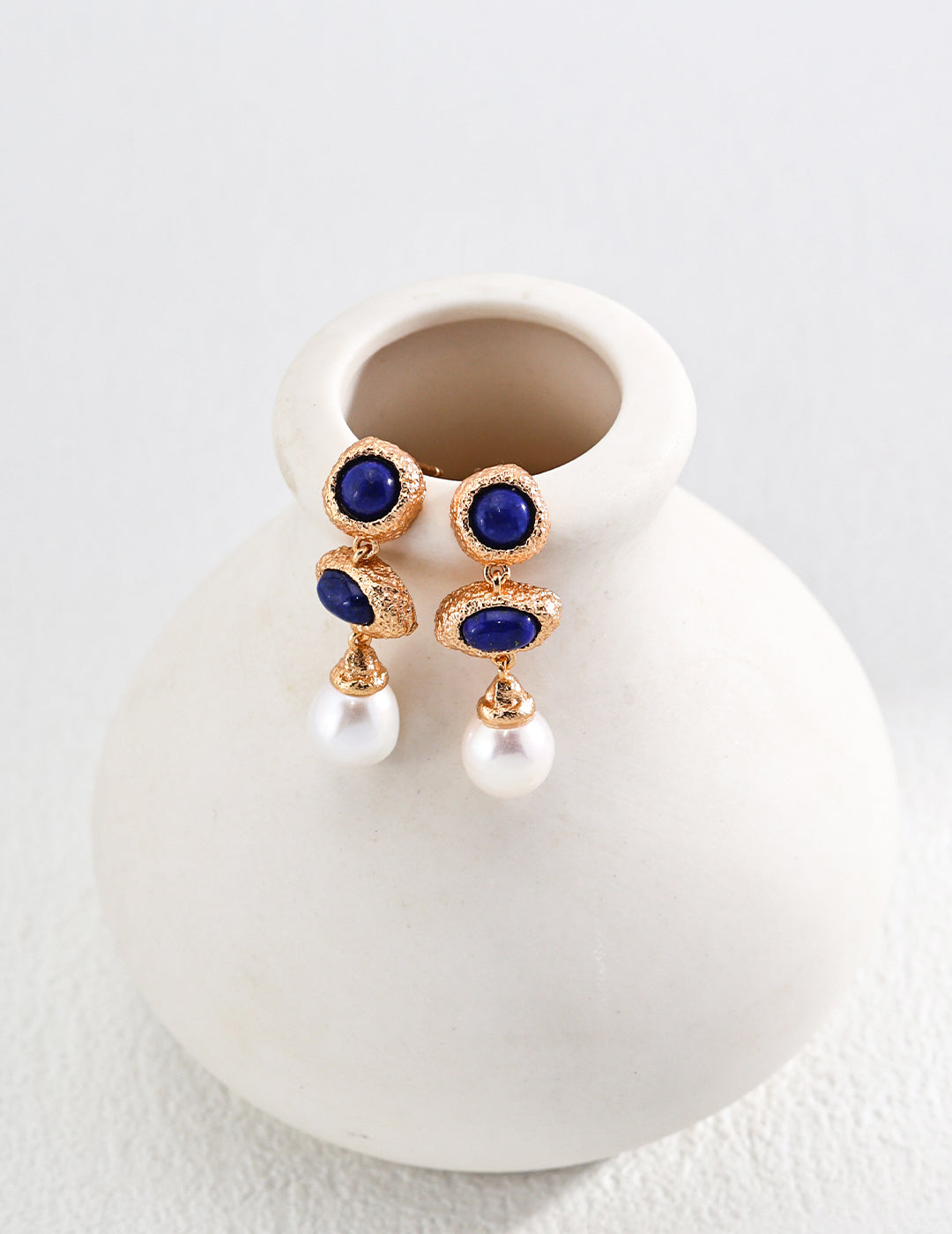 Vintage Lapis Lazuli Pearl Drop Earrings-Gembea Jewelry