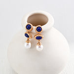 Vintage Lapis Lazuli Pearl Drop Earrings-Gembea Jewelry