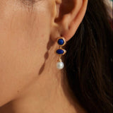 Vintage Lapis Lazuli Pearl Drop Earrings-Gembea Jewelry