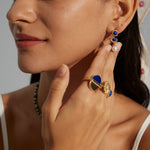 Vintage Lapis Lazuli Pearl Drop Earrings-Gembea Jewelry