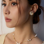 Metal Lava Pearl Stud Earrings-Gembea Jewelry