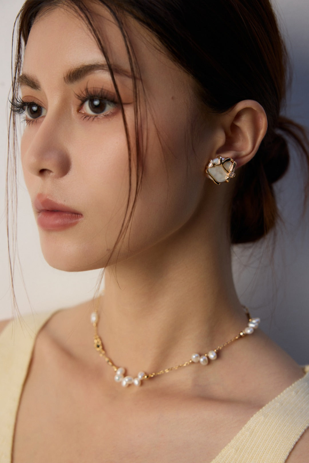 Metal Lava Pearl Stud Earrings-Gembea Jewelry