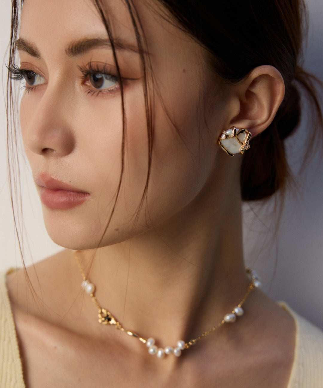 Metal Lava Pearl Stud Earrings-Gembea Jewelry