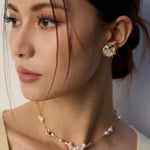 Metal Lava Pearl Stud Earrings-Gembea Jewelry