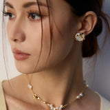 Metal Lava Pearl Stud Earrings-Gembea Jewelry