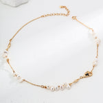 Minimalist Black Agate Pearl Chain Necklace-Gembea Jewelry