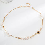 Minimalist Black Agate Pearl Chain Necklace-Gembea Jewelry