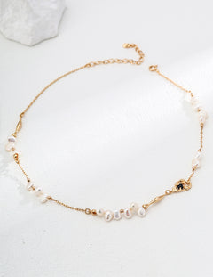 Minimalist Black Agate Pearl Chain Necklace-Gembea Jewelry