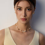 Minimalist Black Agate Pearl Chain Necklace-Gembea Jewelry