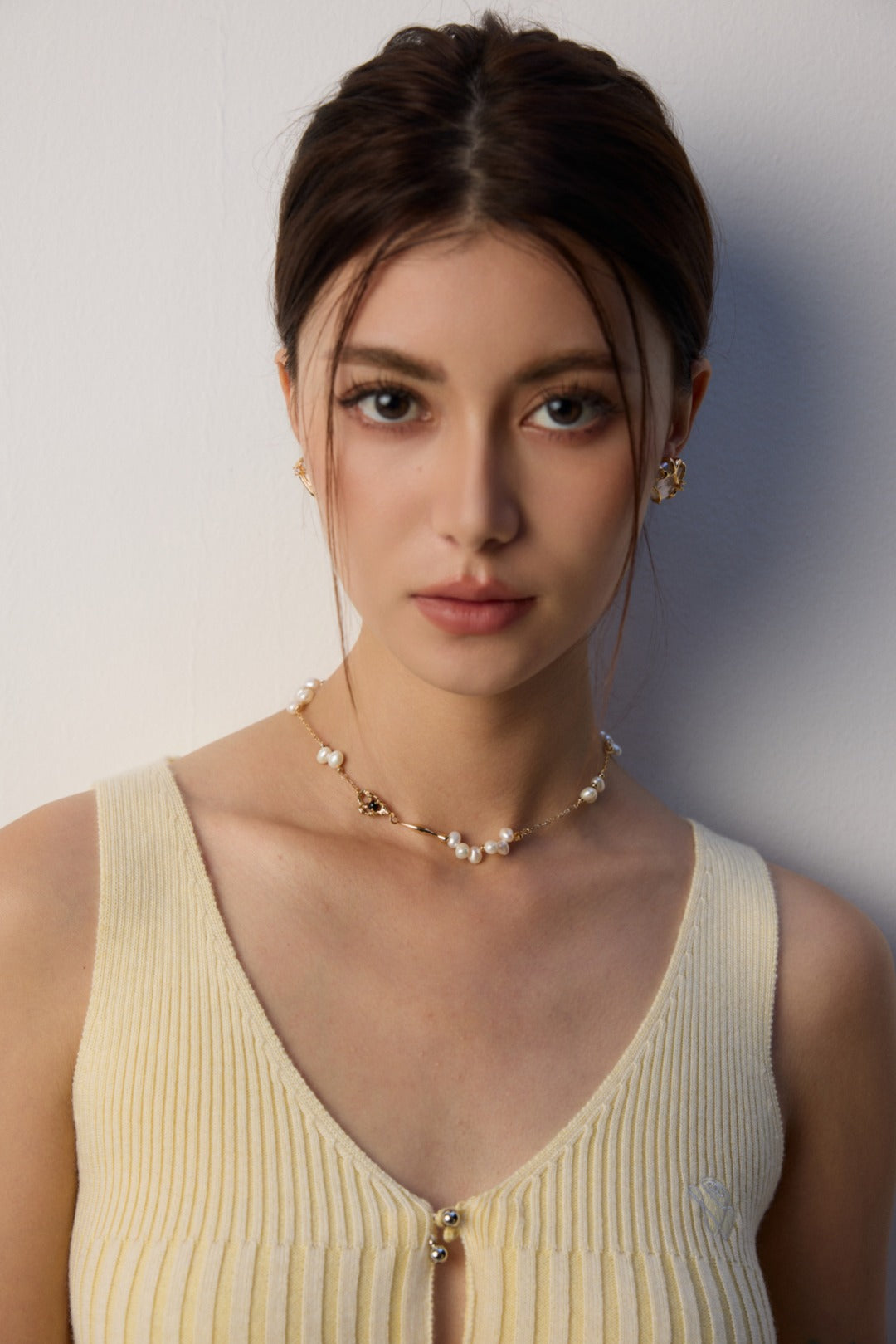 Minimalist Black Agate Pearl Chain Necklace-Gembea Jewelry