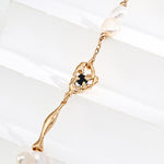 Minimalist Black Agate Pearl Chain Necklace-Gembea Jewelry