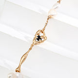 Minimalist Black Agate Pearl Chain Necklace-Gembea Jewelry