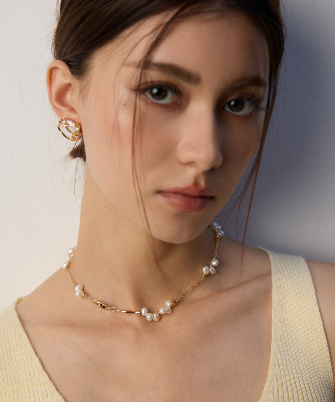 Minimalist Black Agate Pearl Chain Necklace-Gembea Jewelry