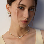 Minimalist Black Agate Pearl Chain Necklace-Gembea Jewelry