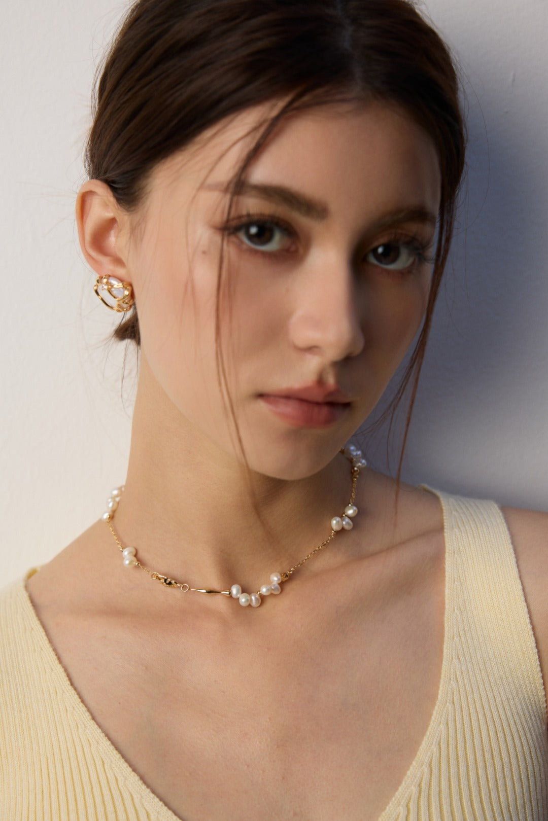 Minimalist Black Agate Pearl Chain Necklace-Gembea Jewelry