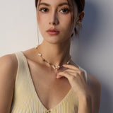 Minimalist Black Agate Pearl Chain Necklace-Gembea Jewelry