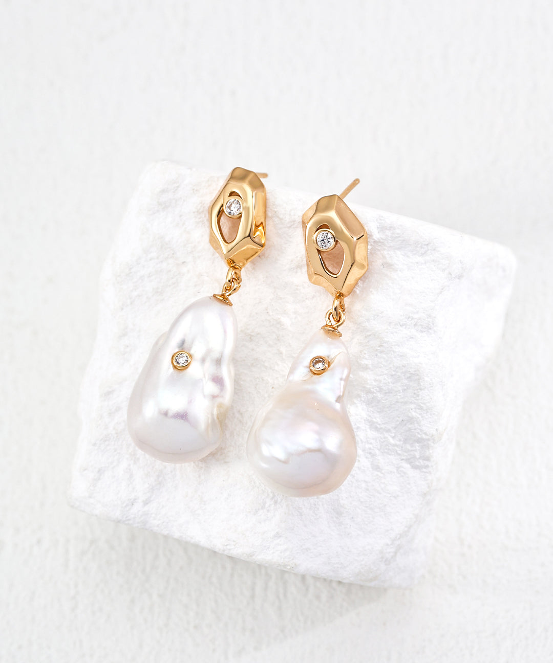 Zircon Baroque Pearl Drop Earrings-Gembea Jewelry