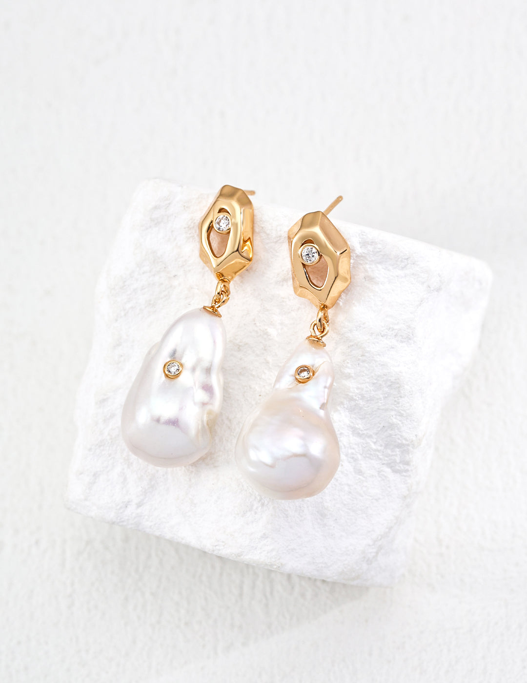 Zircon Baroque Pearl Drop Earrings-Gembea Jewelry
