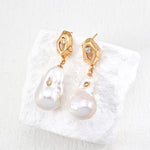Zircon Baroque Pearl Drop Earrings-Gembea Jewelry