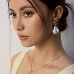 Zircon Baroque Pearl Drop Earrings-Gembea Jewelry