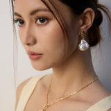 Zircon Baroque Pearl Drop Earrings-Gembea Jewelry