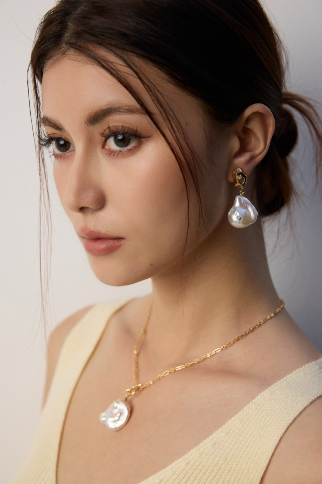 Zircon Baroque Pearl Drop Earrings-Gembea Jewelry