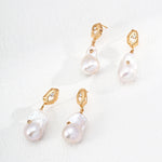 Zircon Baroque Pearl Drop Earrings-Gembea Jewelry