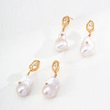 Zircon Baroque Pearl Drop Earrings-Gembea Jewelry