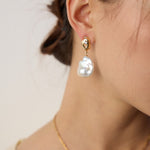 Zircon Baroque Pearl Drop Earrings-Gembea Jewelry