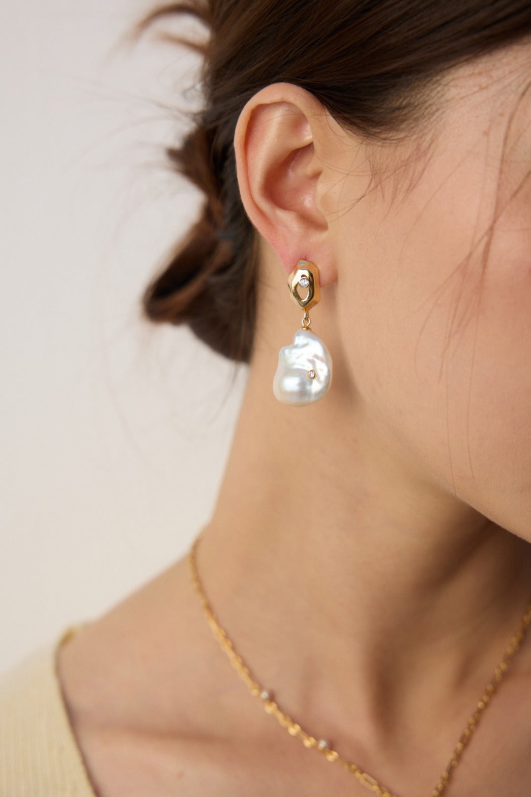Zircon Baroque Pearl Drop Earrings-Gembea Jewelry