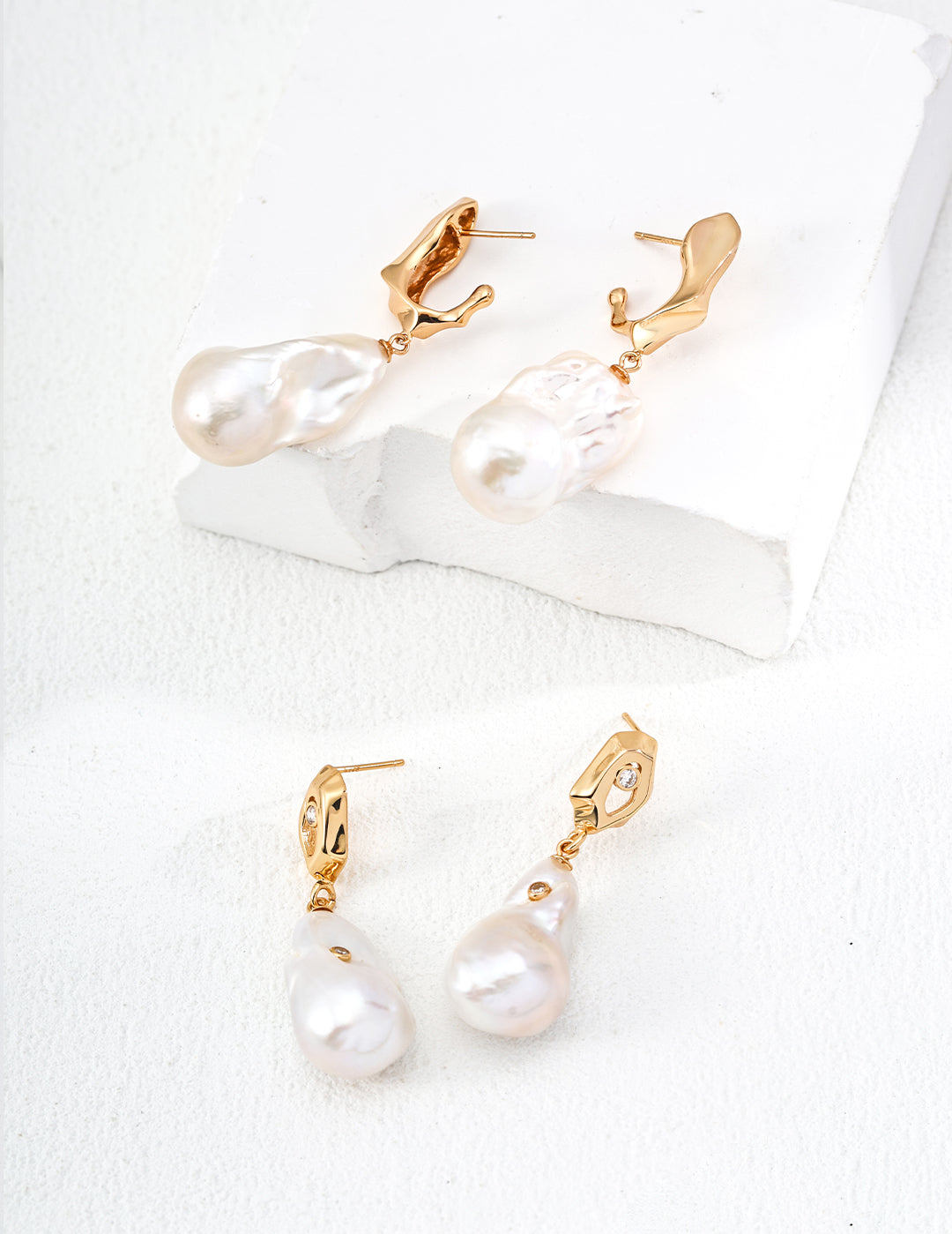 Zircon Baroque Pearl Drop Earrings-Gembea Jewelry