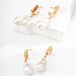 Zircon Baroque Pearl Drop Earrings-Gembea Jewelry