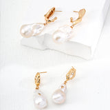 Zircon Baroque Pearl Drop Earrings-Gembea Jewelry