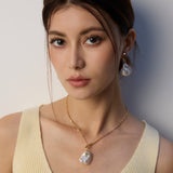 Zircon Baroque Pearl Drop Earrings-Gembea Jewelry