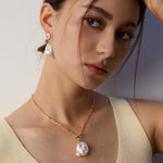 Zircon Baroque Pearl Drop Earrings-Gembea Jewelry