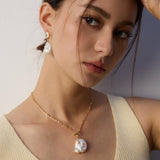 Zircon Baroque Pearl Drop Earrings-Gembea Jewelry