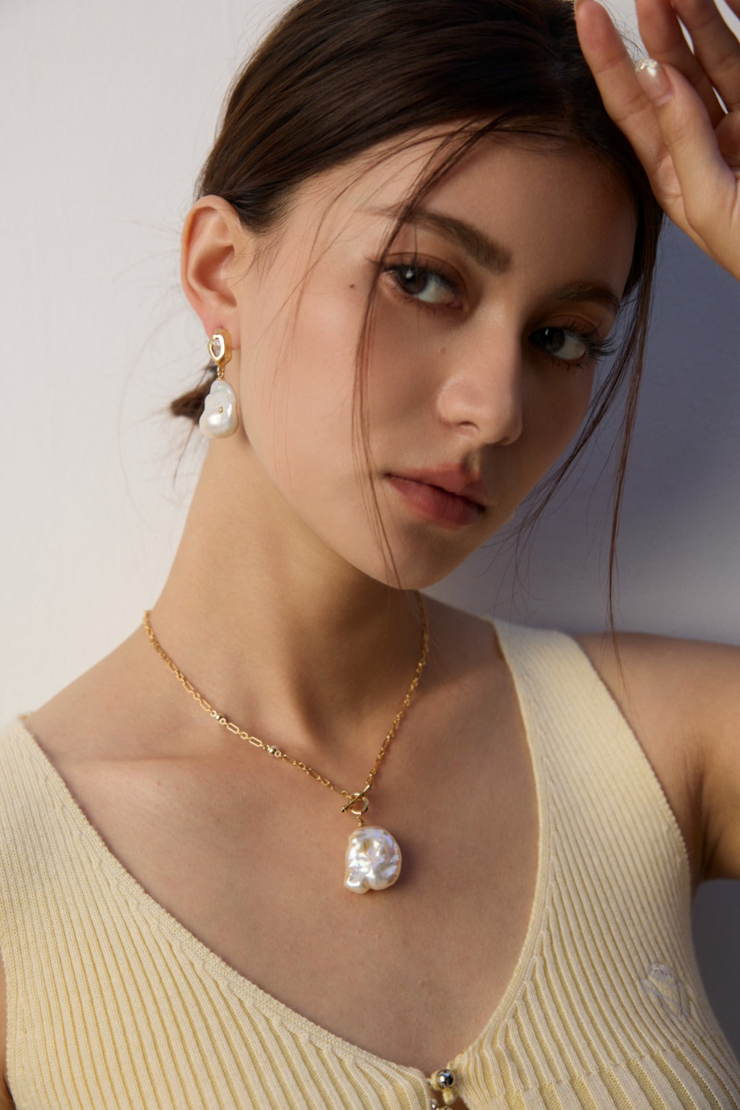 Zircon Baroque Pearl Drop Earrings-Gembea Jewelry