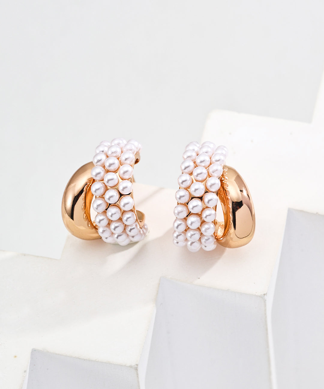 C-shaped Artificial Pearl Earrings-Gembea Jewelry